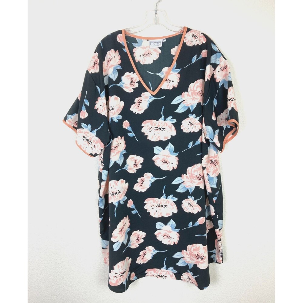 Gold Coast Shift Dress or Night Shirt Size 2X Black Peach Pink Knee Length